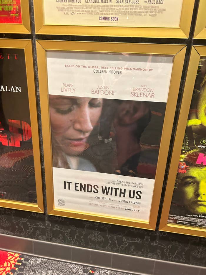 Movie poster for &quot;It Ends With Us.&quot; Covers feature Blake Lively, Justin Baldoni, and Brandon Sklenar. Adaptation of Colleen Hoover&#x27;s book