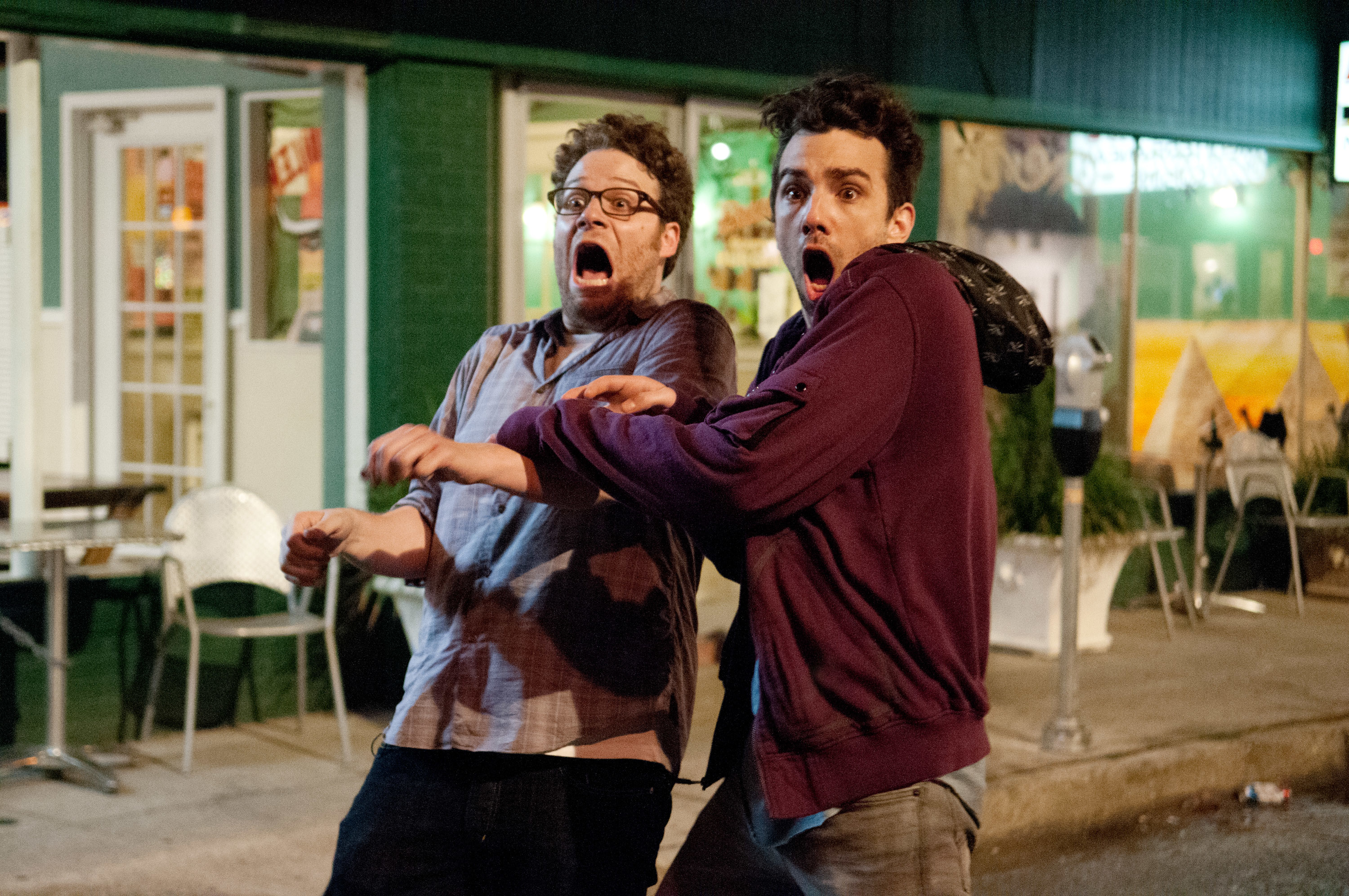 Seth Rogen and Jay Baruchel screaming in &quot;This Is the End&quot;