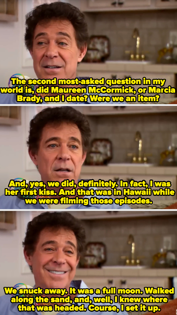 Barry Williams discusses dating Maureen McCormick during the filming of “The Brady Bunch,” revealing they kissed in Hawaii and orchestrated a moonlit walk