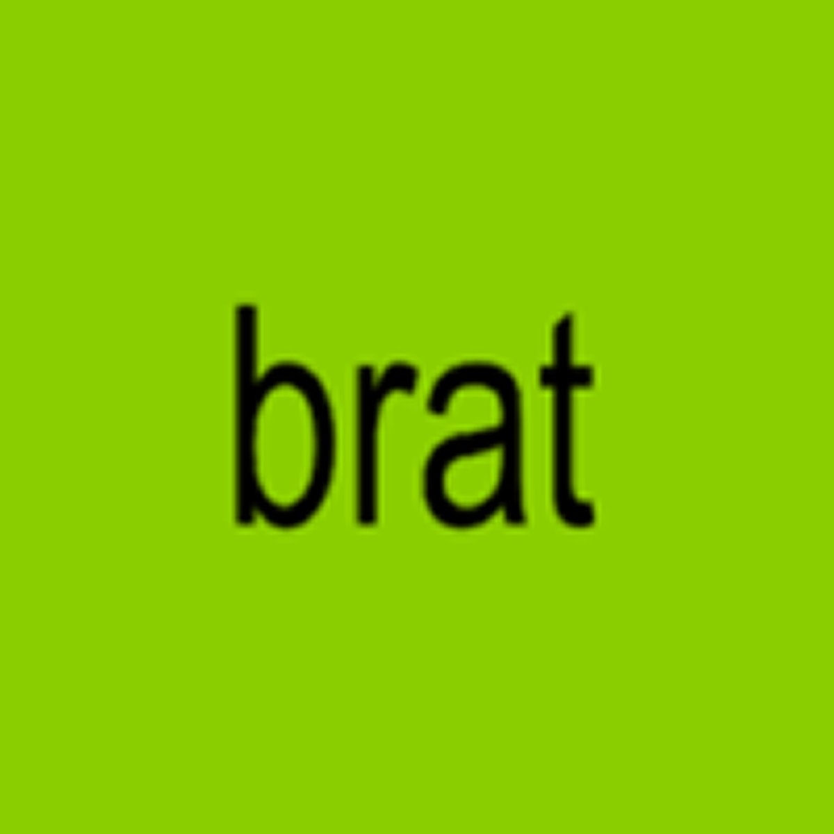 The image displays the word "brat" centered on a plain neon background