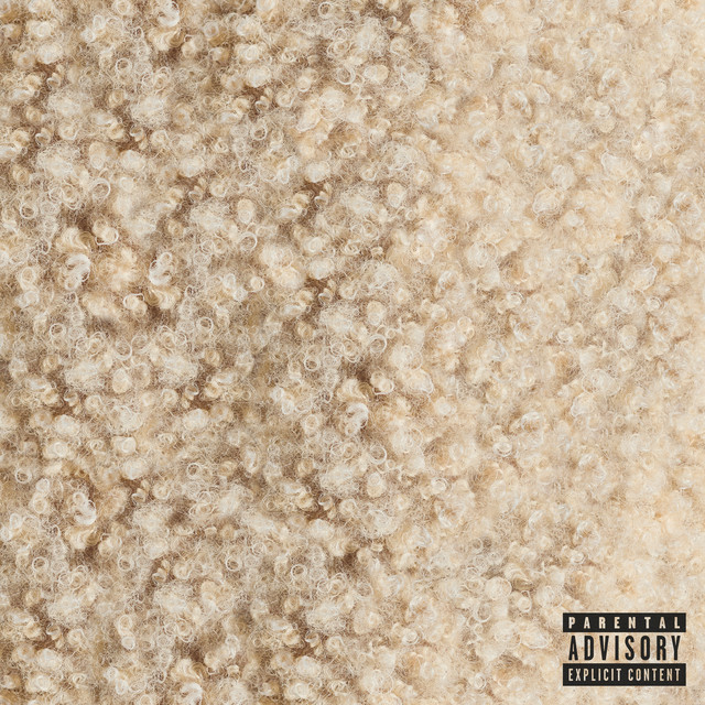 The image shows an extreme close-up of Doja Cat's head with short blonde curls and a Parental Advisory warning in the bottom right corner