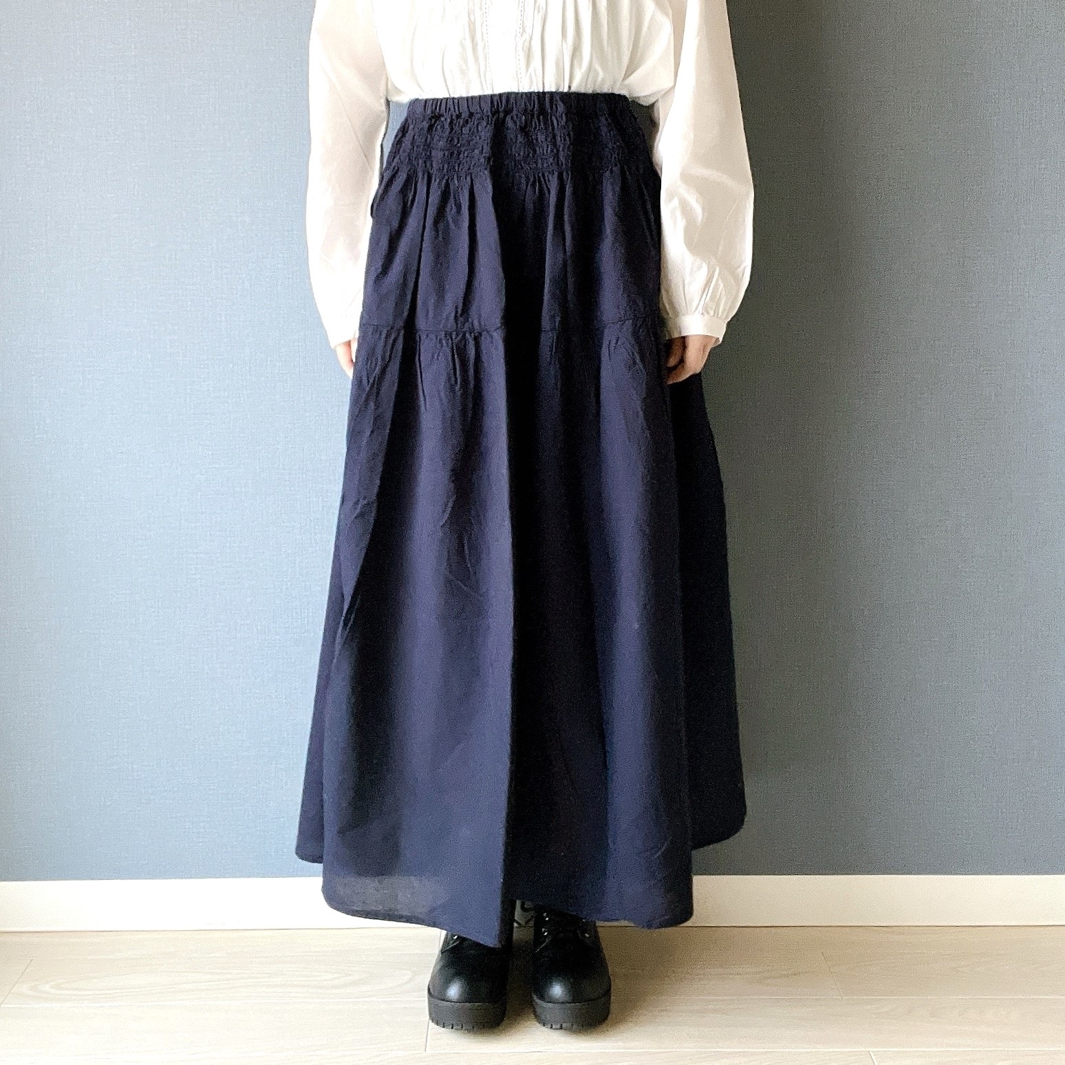 MUJI(無印良品)のおすすめロングスカート「婦人 綿ボイル ギャザースカート」