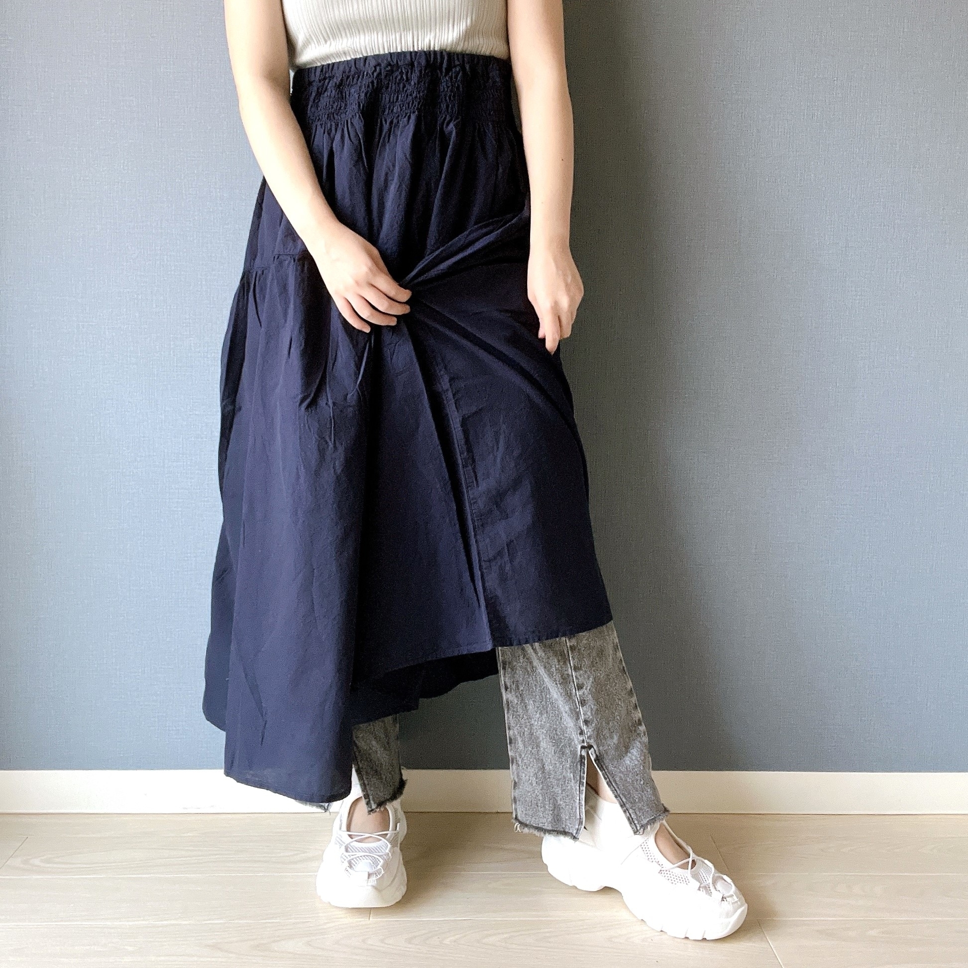 MUJI(無印良品)のおすすめロングスカート「婦人 綿ボイル ギャザースカート」