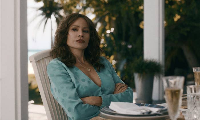 Closeup of Sofía Vergara as Griselda Blanco in "Griselda"
