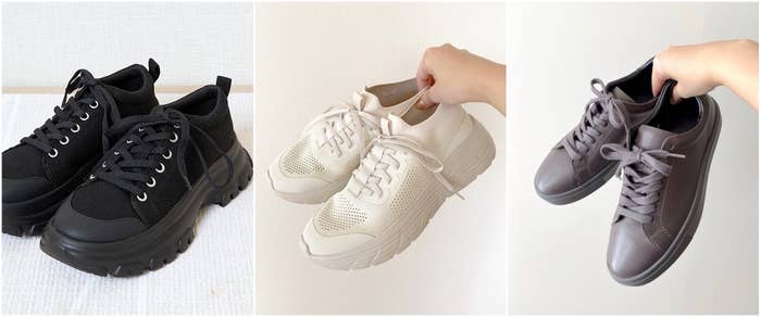 ＧＵ（ジーユー）のおすすめアイテム「ボリュームソールキャンバススニーカー+E」「ボリュームソールニットスニーカー」「リアルレザースニーカー」