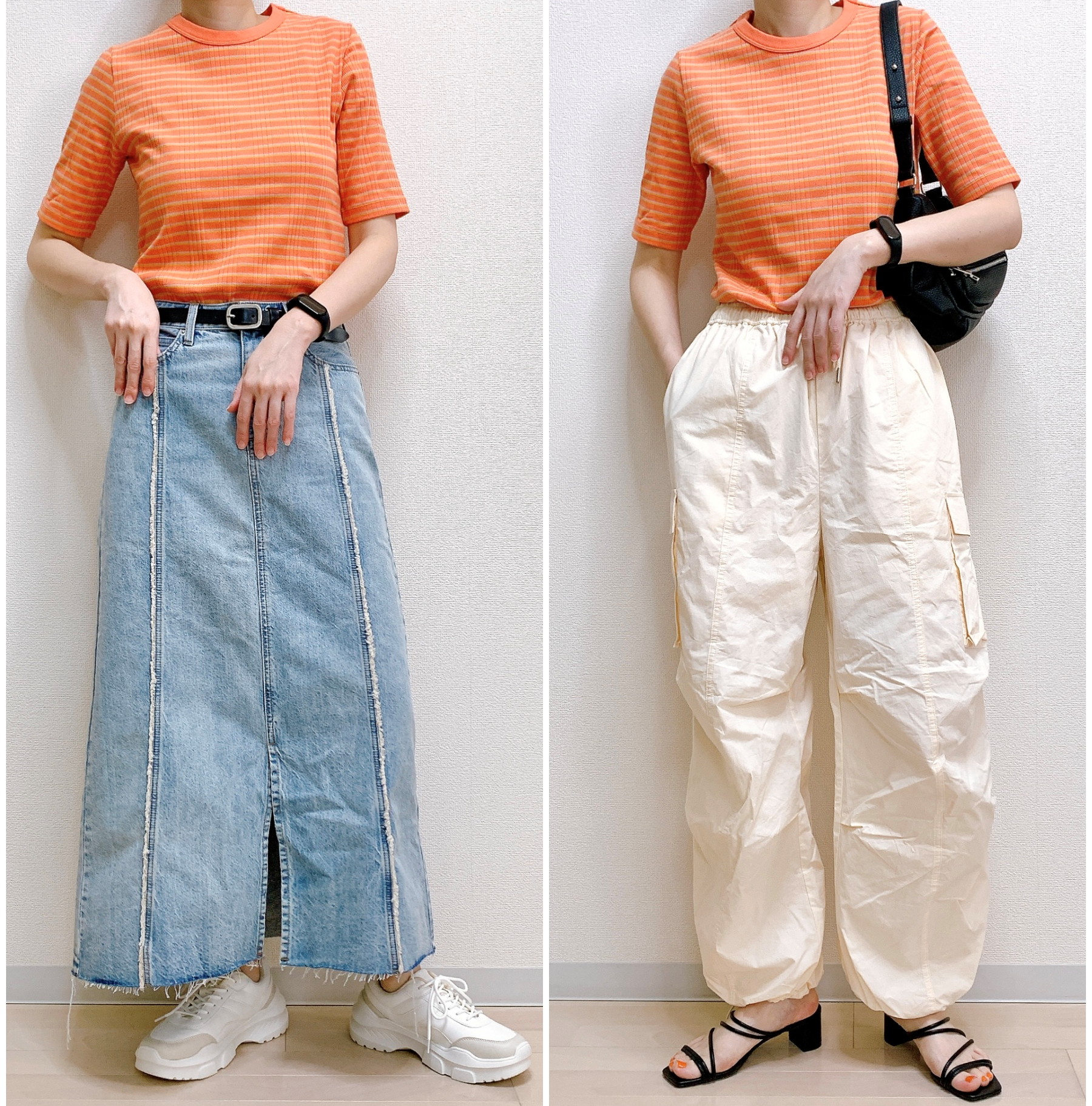 ワークマンのおすすめアイテム「レディースマルチリブTシャツ」を使ったコーディネート