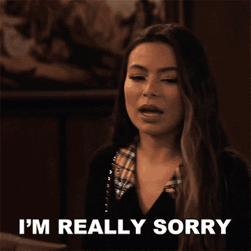 Miranda Cosgrove saying &quot;I'm really sorry&quot; with a serious expression