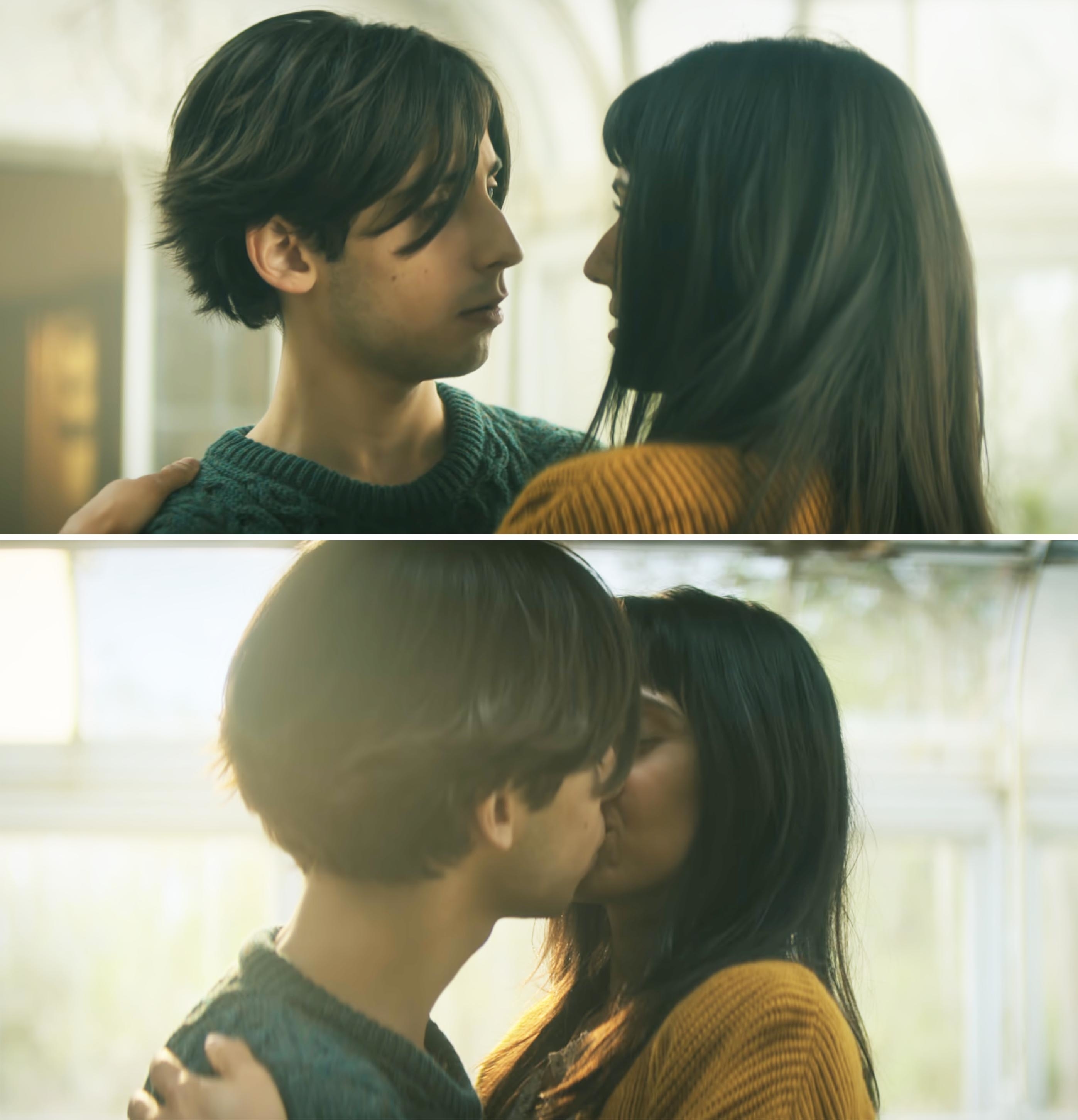 Five and Lila kissing in a greenhouse in the final season of The Umbrella Academy