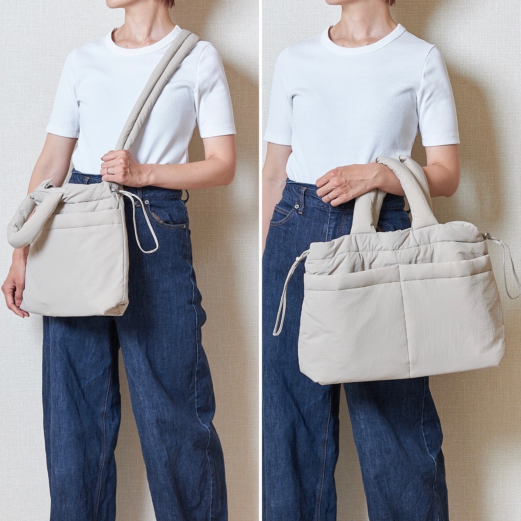 GUのおすすめアイテム「パフドローストリングショルダーバッグ」を使ったコーディネート