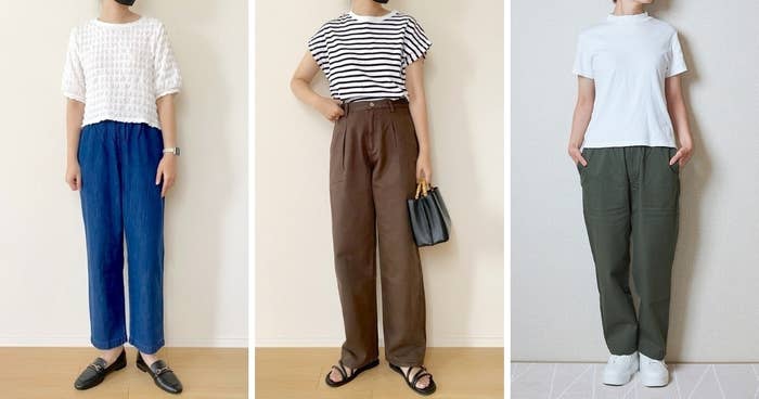 ユニクロのおすすめファッション「コットンリラックスアンクルパンツ」「デニムタックパンツ」「ストレッチイージーアンクルパンツ」