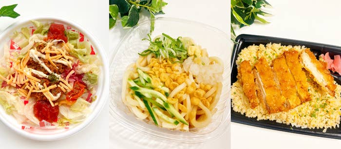 ファミマのおすすめフード「肉と野菜の旨味広がるタコライス」「あげ玉とおろしのミニ冷しうどん」「大盛炒飯！山賊焼弁当」