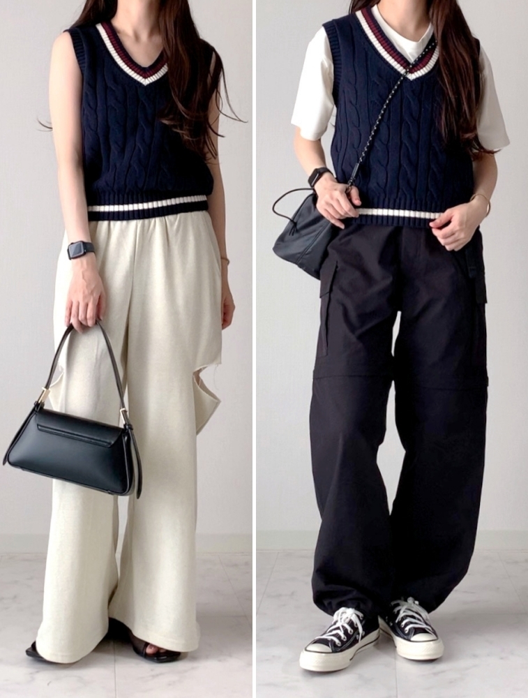 ＧＵのおすすめアイテム「チルデンケーブルベスト」を使ったコーディネート