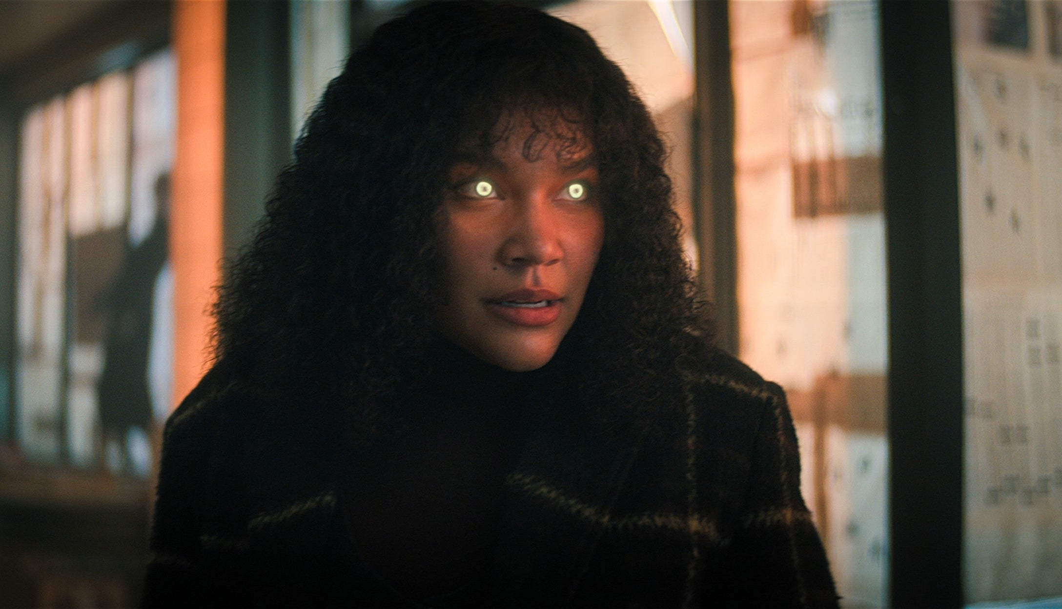 Emmy Raver-Lampman with glowing eyes in "The Umbrella Academy"