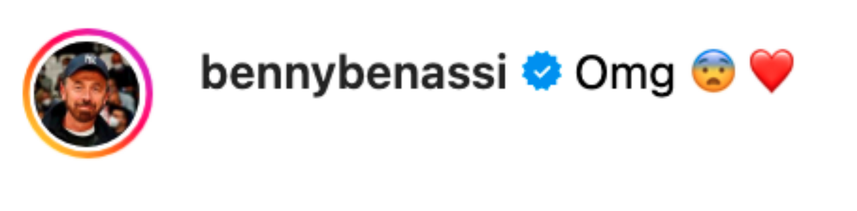bennybenassi commented "Omg" with worried and heart emojis. The comment has 4 likes and was posted 17 hours ago
