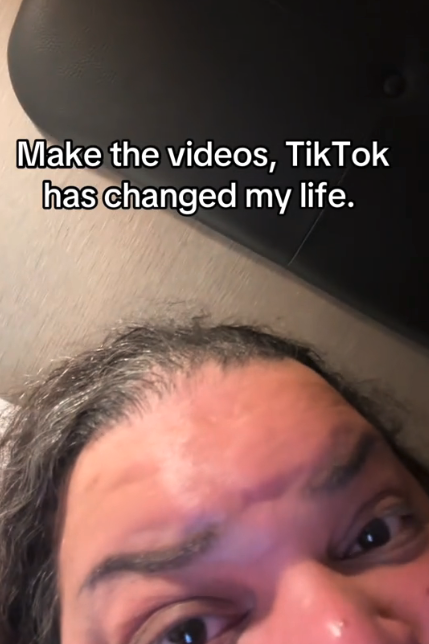 Close-up of a man's face with text reading, &quot;Make the videos, TikTok has changed my life.&quot;