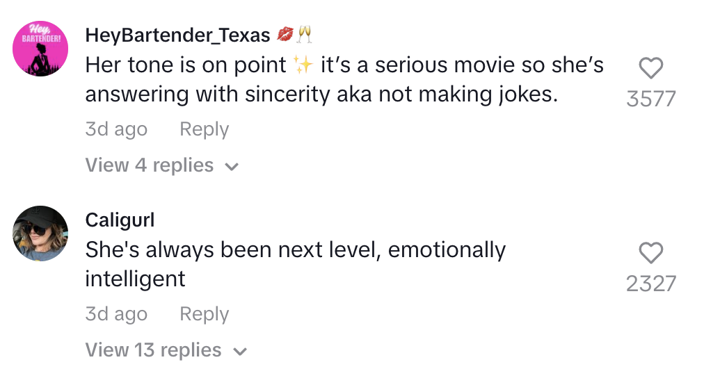 Social media comments: Users praise an unnamed 22-year-old for wisdom, sincerity, and emotional intelligence, with mentions of a serious movie and no jokes