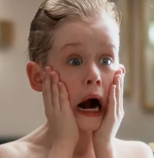 Macaulay Culkin successful  a memorable country   from "Home Alone," with hands connected  his cheeks and rima  unfastened  successful  shock