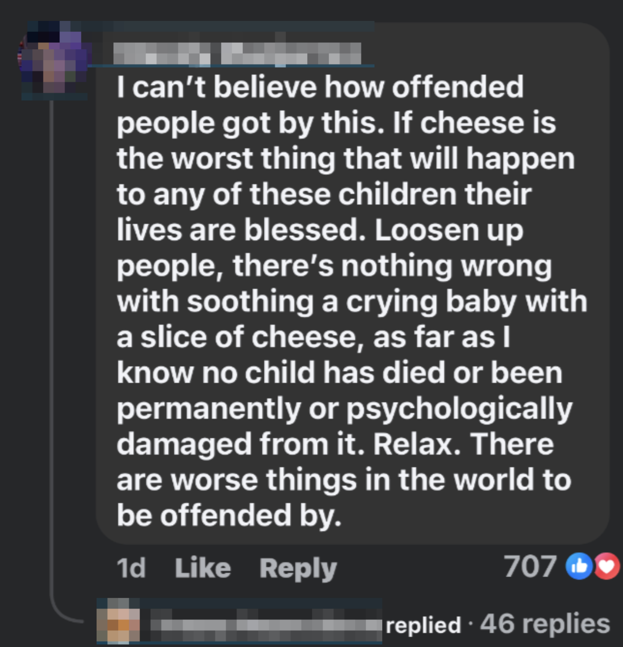 Screenshot of Facebook comments