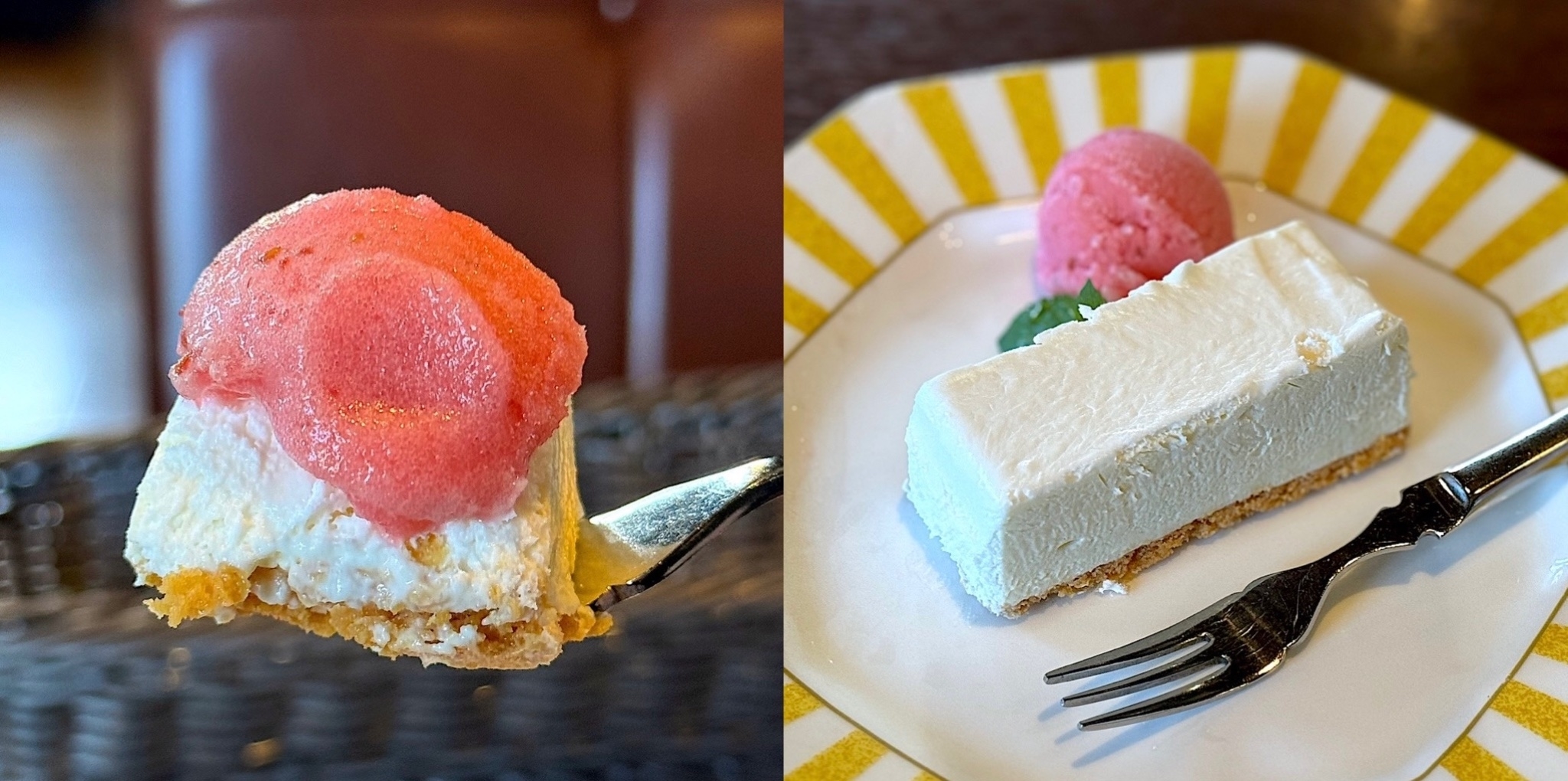 星乃珈琲店のおすすめスイーツ「濃厚レアチーズケーキ ラズベリーソルベ添え」