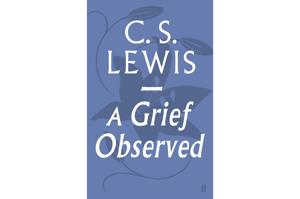 Cover of the book &quot;A Grief Observed&quot; by C.S. Lewis, featuring stylized text and abstract design elements