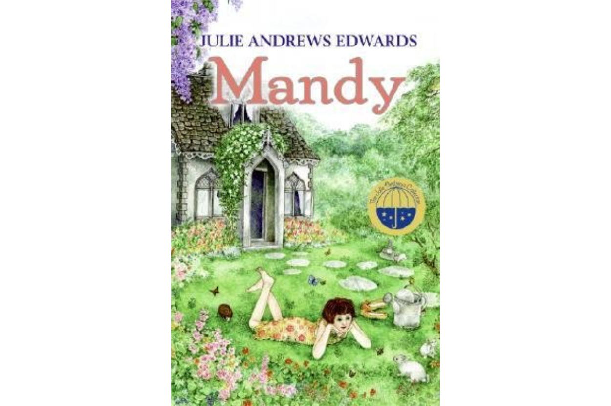 Cover of &quot;Mandy&quot; by Julie Andrews Edwards showing a young girl lying on grass in front of a cottage surrounded by foliage