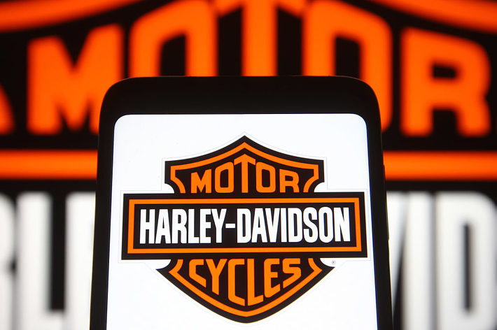 画面に表示されているハーレーダビッドソンのロゴ。「MOTOR CYCLES」と書かれたシールド形のロゴが中央にあります。