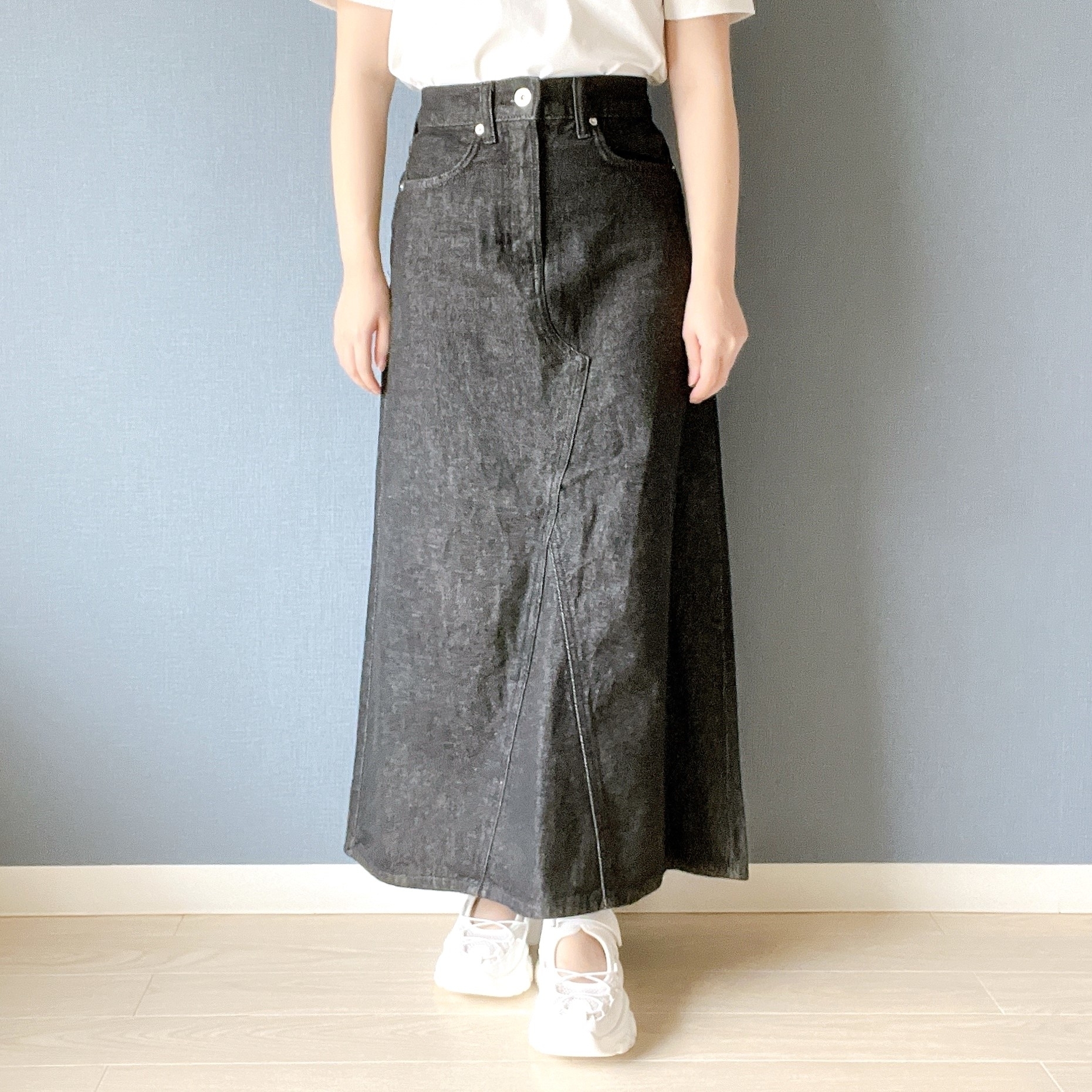 無印良品のオススメのスカート「婦人 木の実から作ったカポック混 デニムAラインスカート」