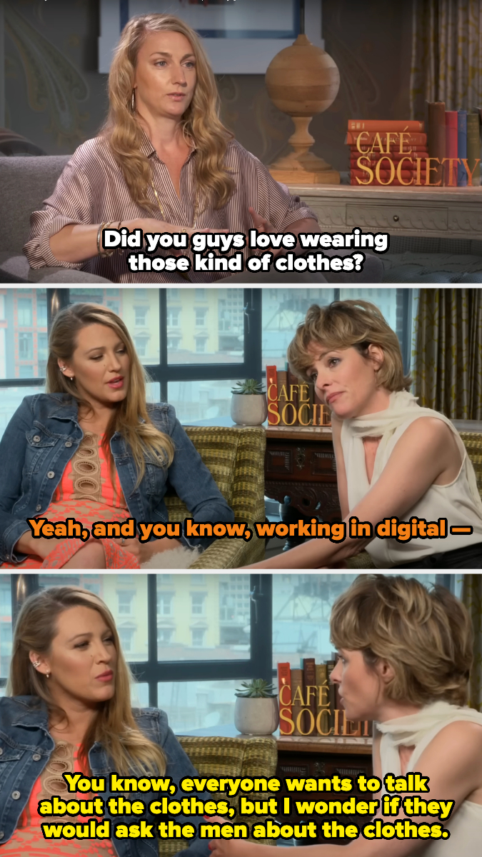 Kjersti asks if they liked wearing the clothes, Parker says yeah, then Blake interrupts to wonder if men would be asked about clothes