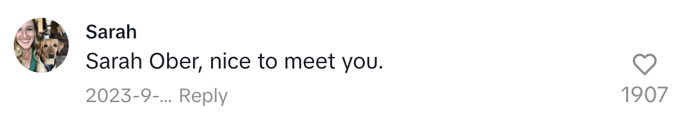 Sarah Ober's comment reads: "Sarah Ober, nice to meet you." The comment has 1,907 likes