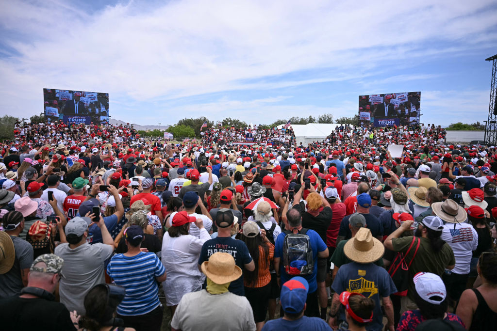 Crowd gathered outdoors for a Trump rally