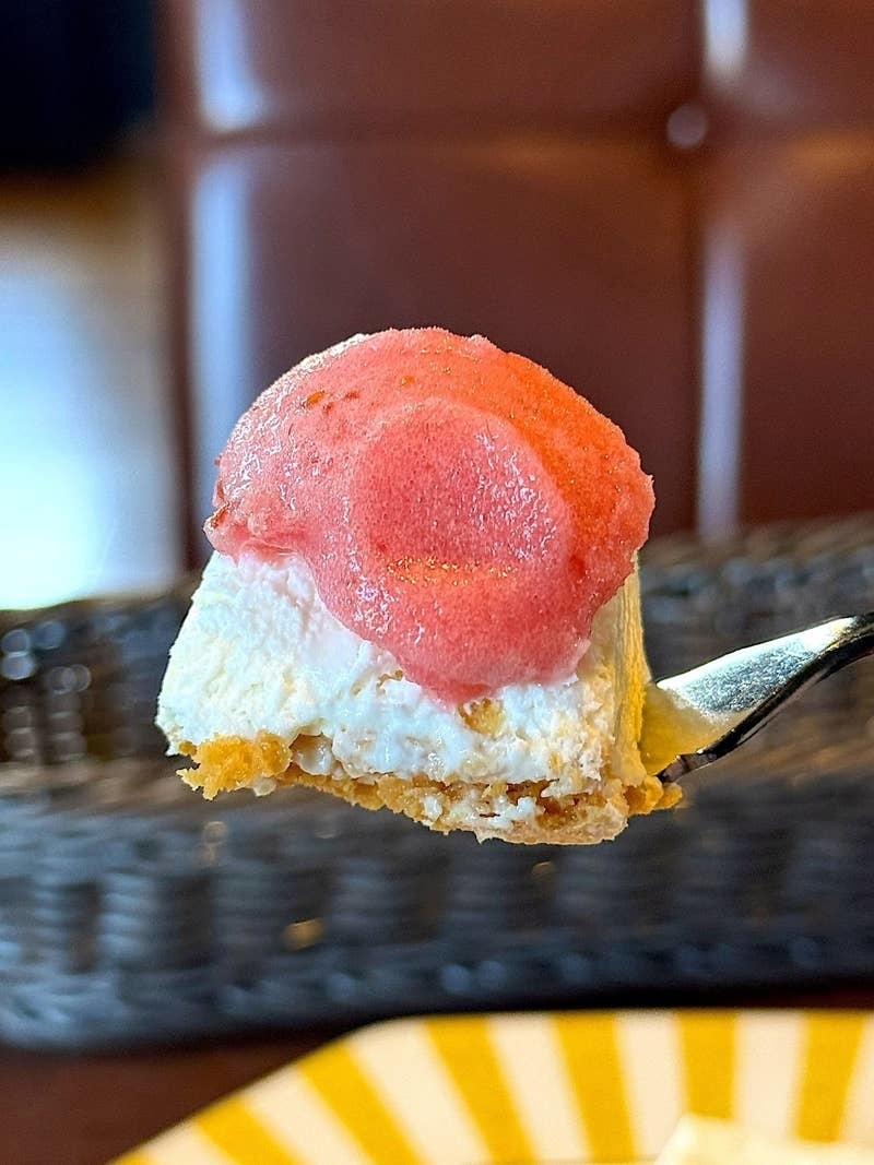 星乃珈琲店のおすすめスイーツ「濃厚レアチーズケーキ ラズベリーソルベ添え」