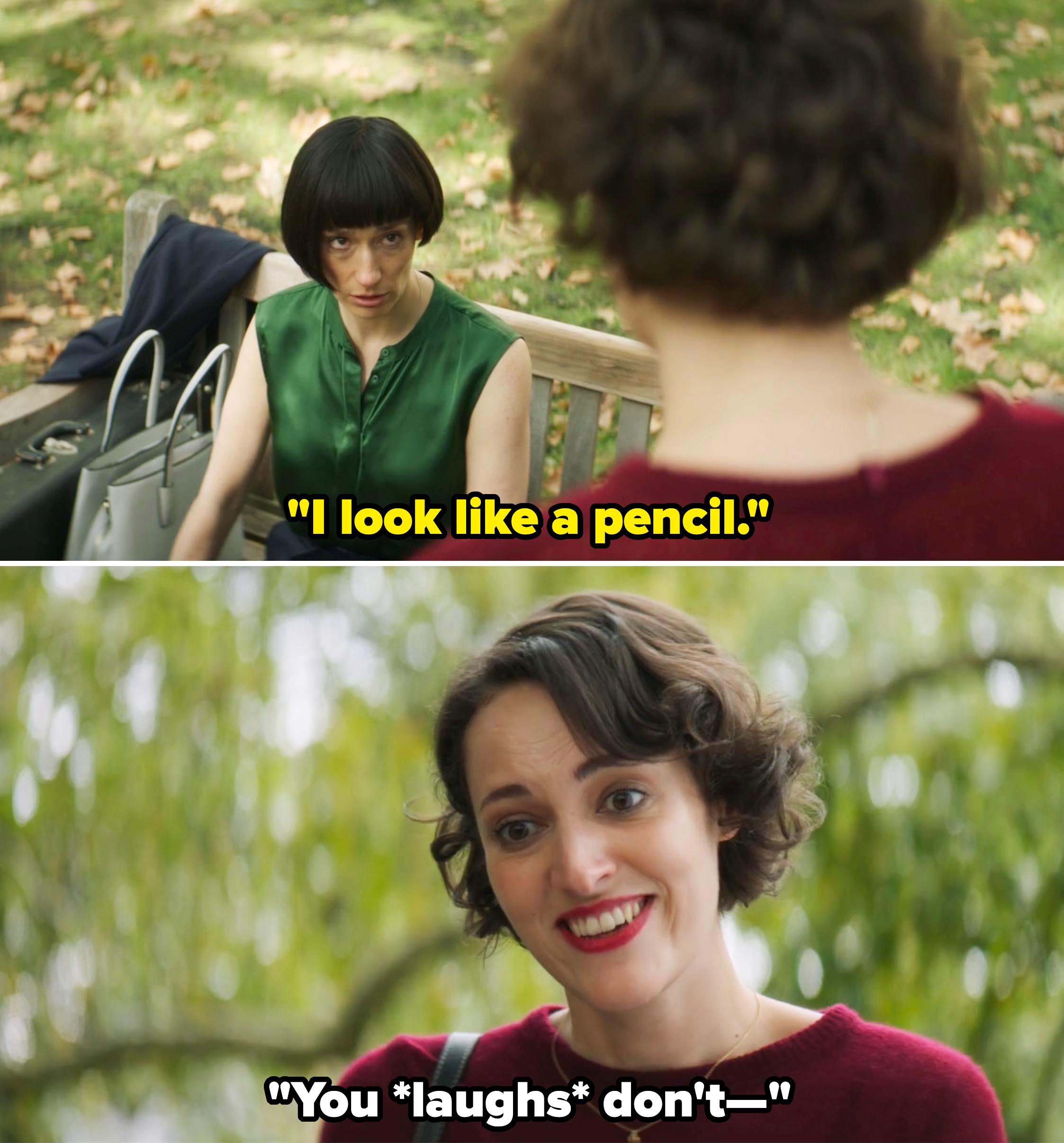 Claire telling Fleabag that she looks like a pencil in a scene from "Fleabag"