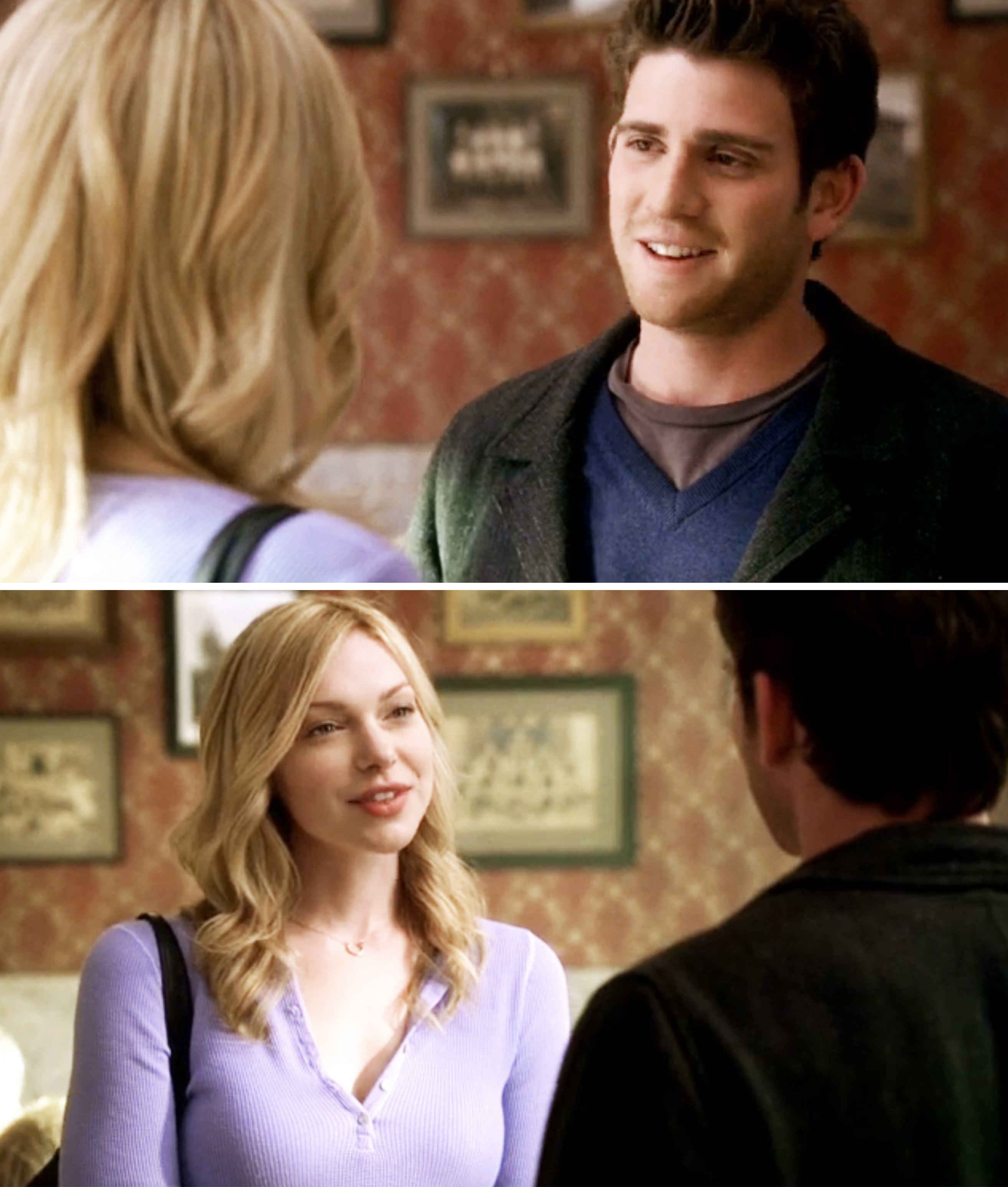 A scene from "October Road" featuring Bryan Greenberg and Laura Prepon's characters talking