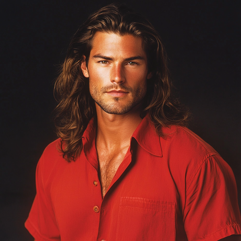 A man with long hair wearing a button-up shirt looks directly at the camera against a plain backdrop