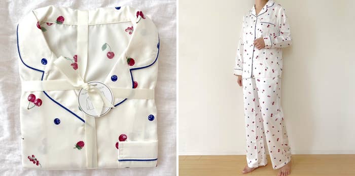 GU（ジーユー）のおすすめファッションアイテム「サテンパジャマ（長袖&amp;amp;ロングパンツ）（ミックスフルーツ）」