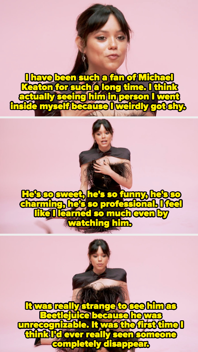 Jenna Ortega shares her admiration for Michael Keaton and describes her experience watching him as Beetlejuice, noting his charm and professional demeanor