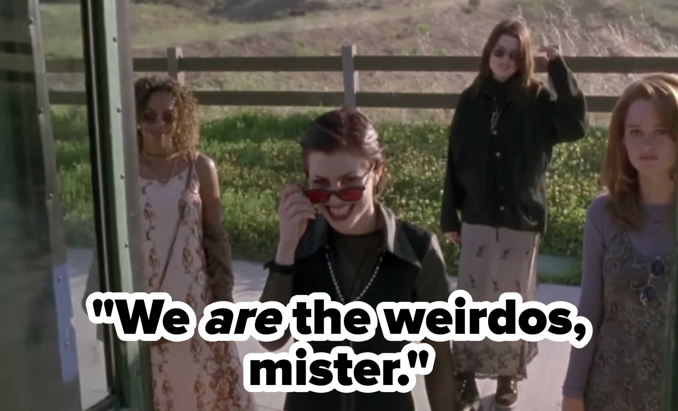 From &quot;The Craft&quot;: Four women, including Neve Campbell, Fairuza Balk, Rachel True, and Robin Tunney, stand outside looking towards the camera; Fairuza Balk wears red-tinted sunglasses
