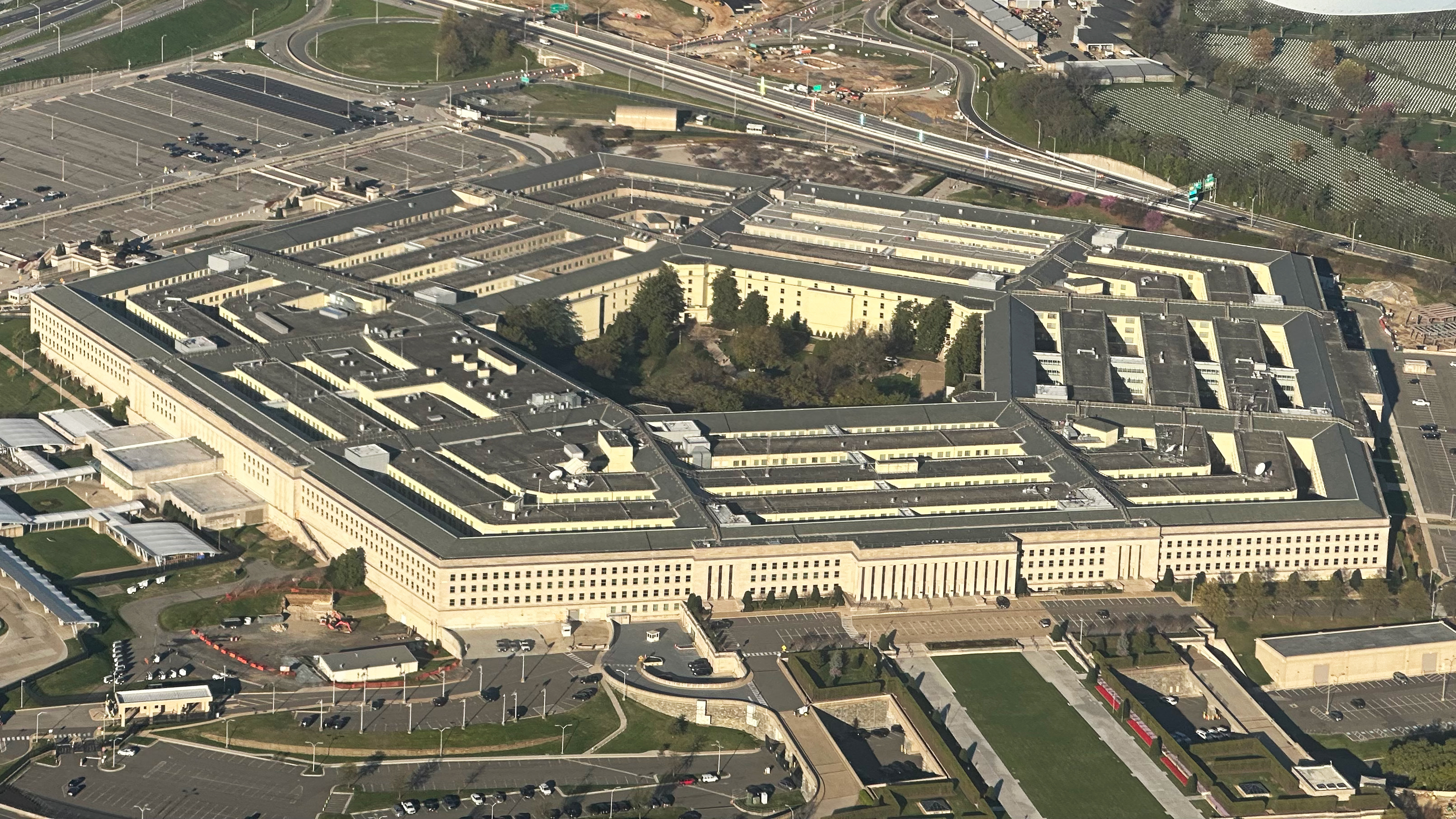 Aerial view of the Pentagon, the United States Department of Defense headquarters, located in Arlington, Virginia