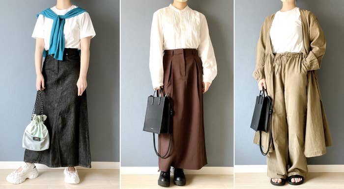 無印良品のおすすめアイテム「婦人 木の実から作ったカポック混 デニムAラインスカート」「婦人 撥水 ストレートスカート」「婦人 ふんわりしぼガーゼ ロングパンツ」