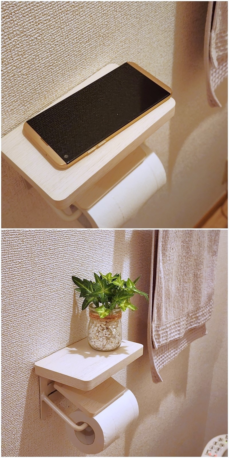 ニトリのおすすめ便利グッズ「木製棚付トイレットペーパーホルダー（1連 CS01）」