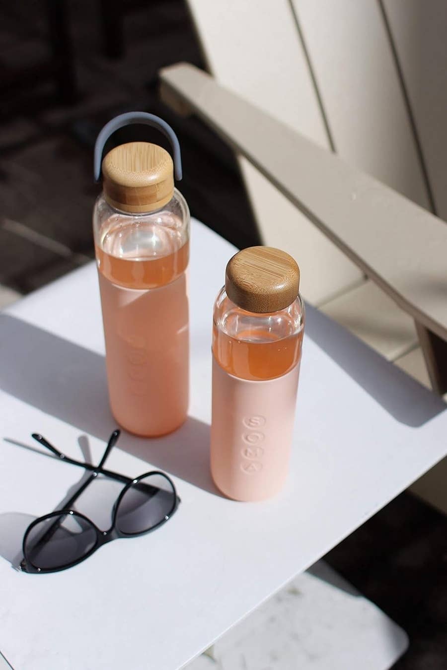 Ferexer 1 Liter Glass Water Bottle With Straw & Bamboo Lid - Borosilicate Glass With Neoprene Sleeve