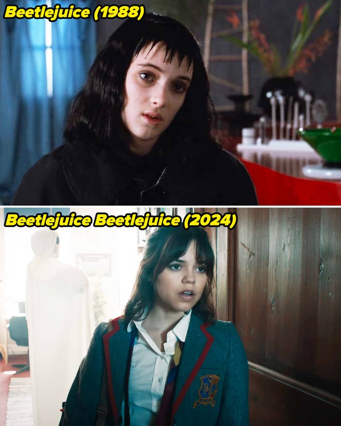 Winona Ryder as Lydia Deetz in "Beetlejuice" vs Jenna Ortega as Astrid in "Beetlejuice Beetlejuice"