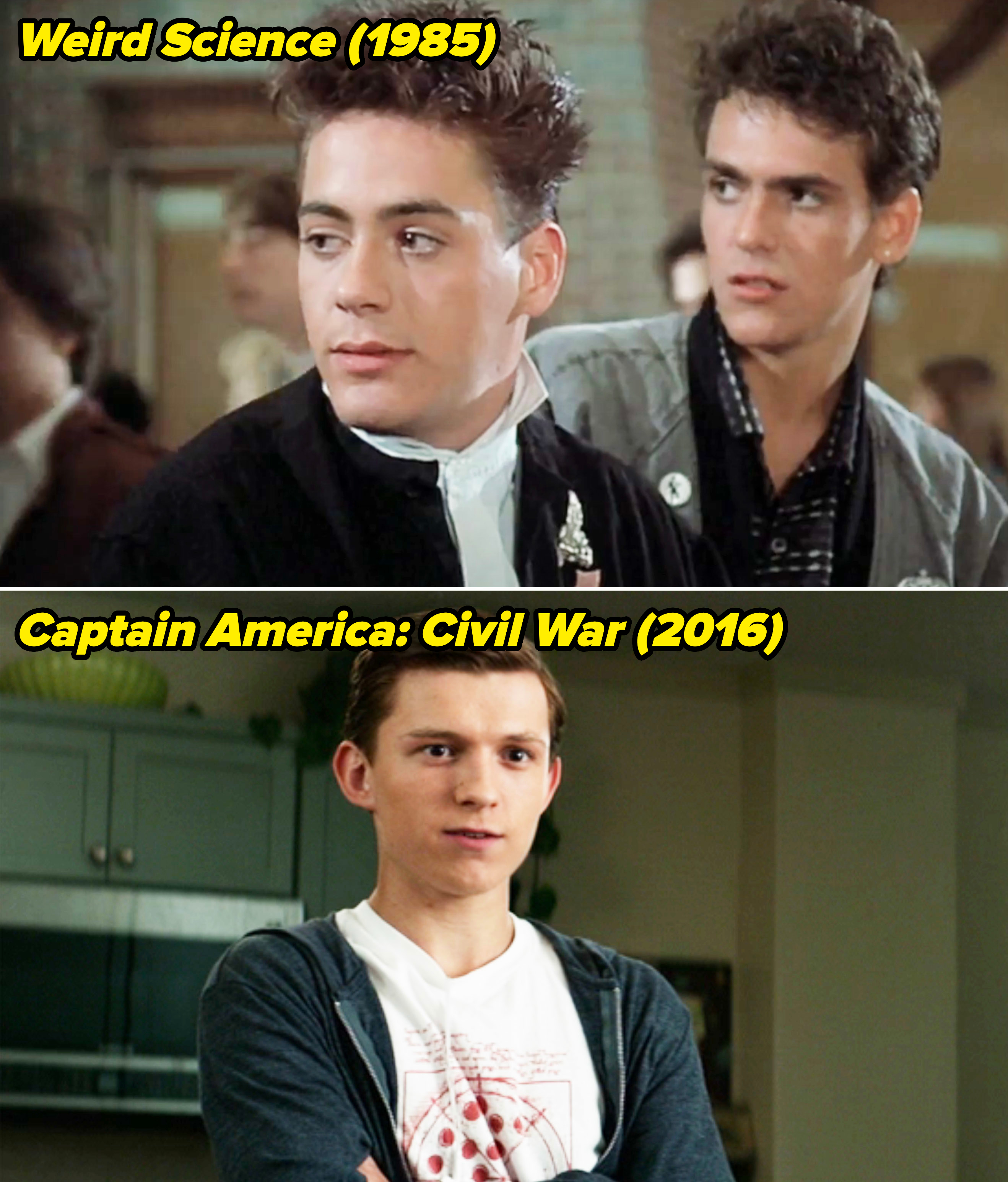Robert Downey Jr. in "Weird Science" vs Tom Holland in "Captain America: Civil War"
