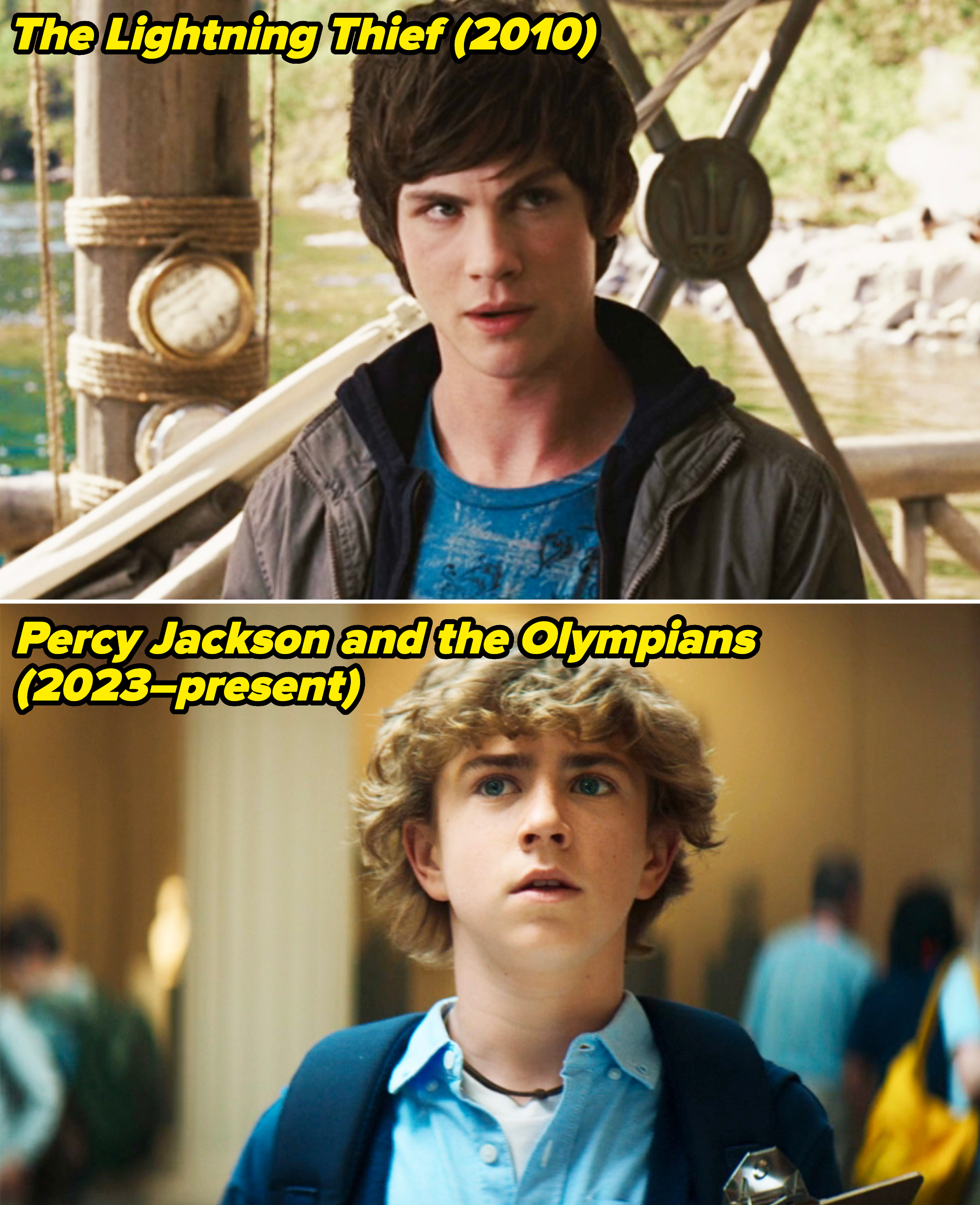 Logan Lerman in "The Lightning Thief" as Percy Jackson vs Walker Scobell in "Percy Jackson and the Olympians"