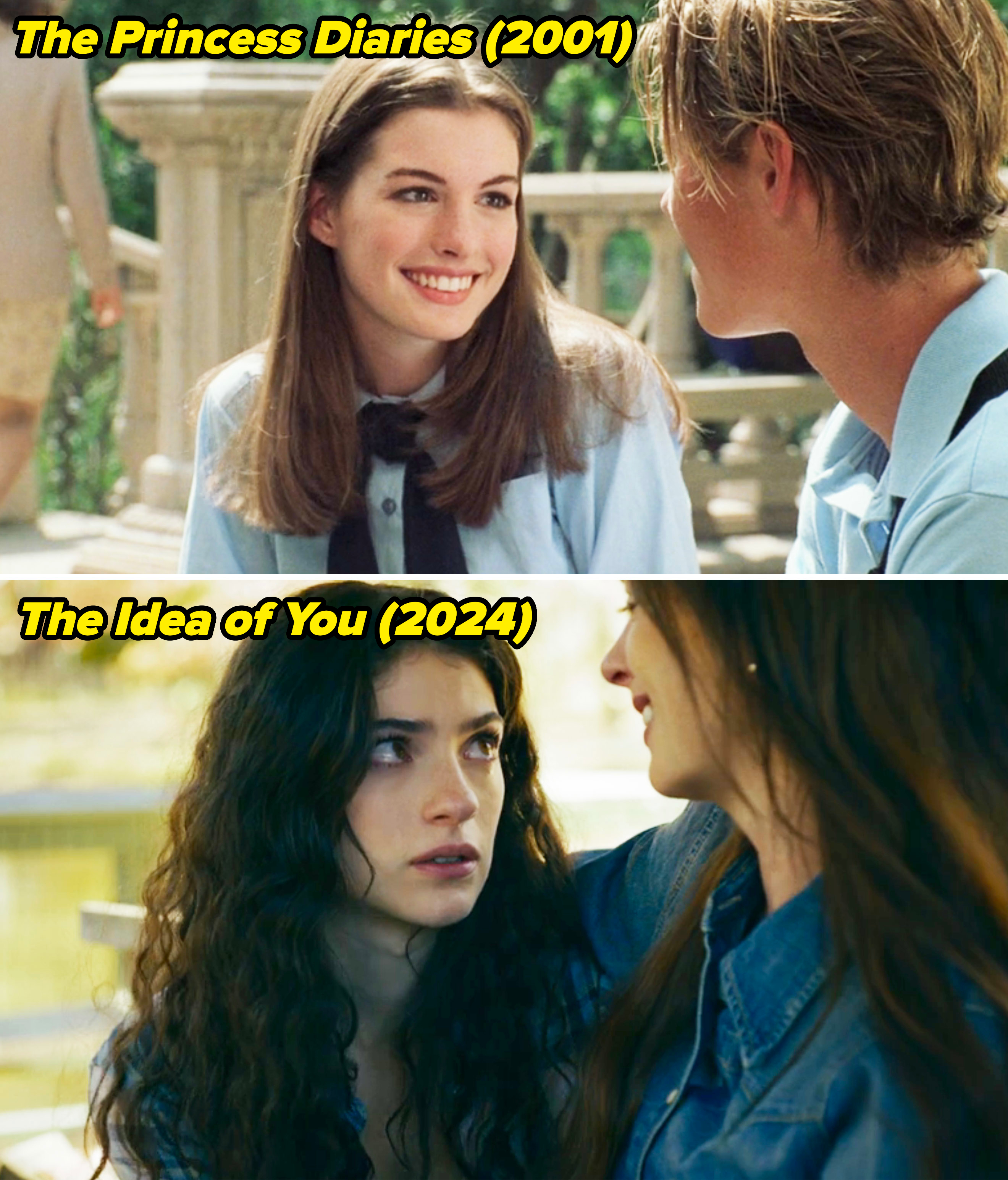 Anne Hathaway in "The Princess Diaries" vs Ella Rubin and Anne in "The Idea of You"
