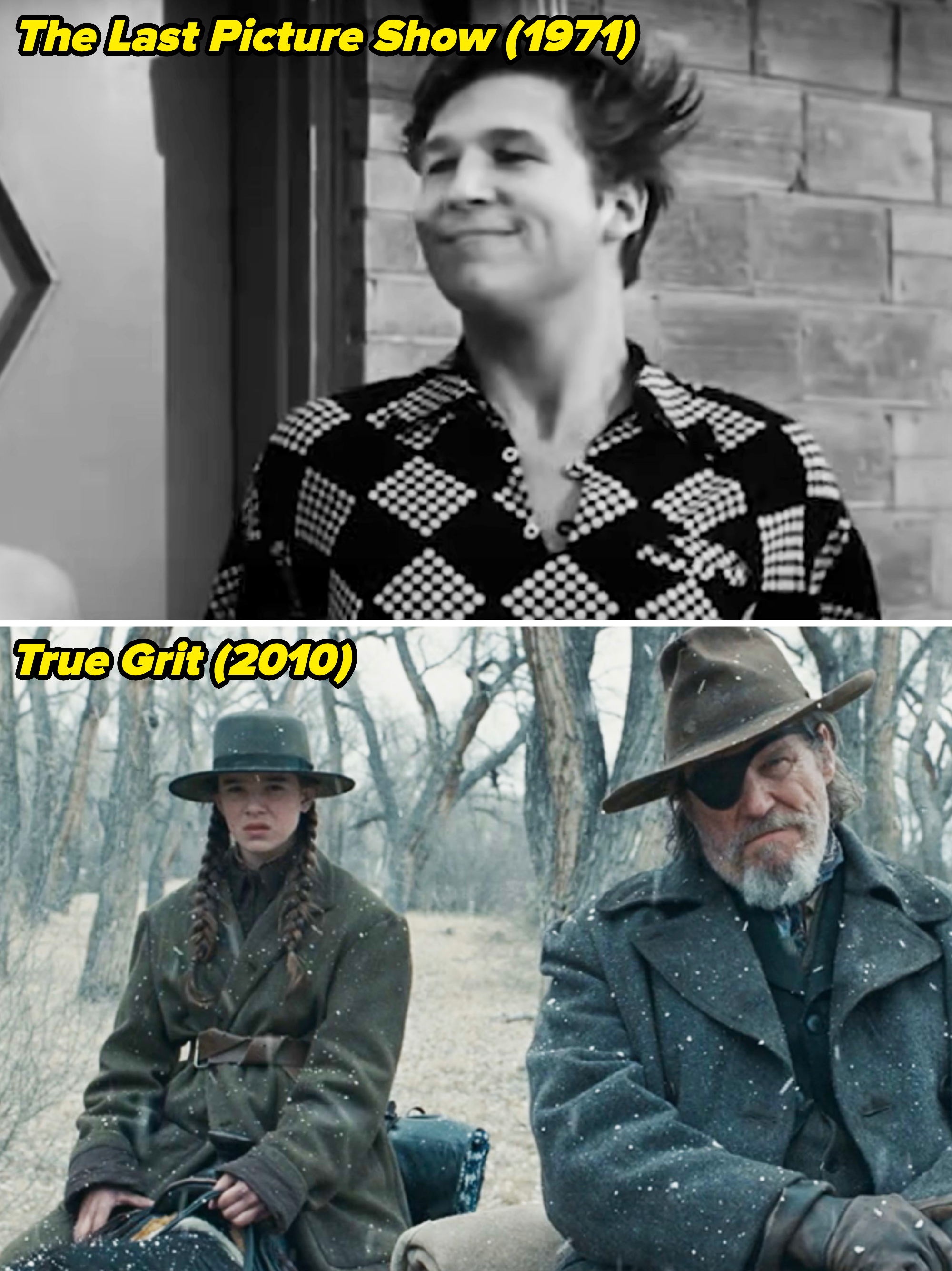 Jeff Bridges in "The Last Picture Show" vs Hailee Steinfeld and Jeff in "True Grit"