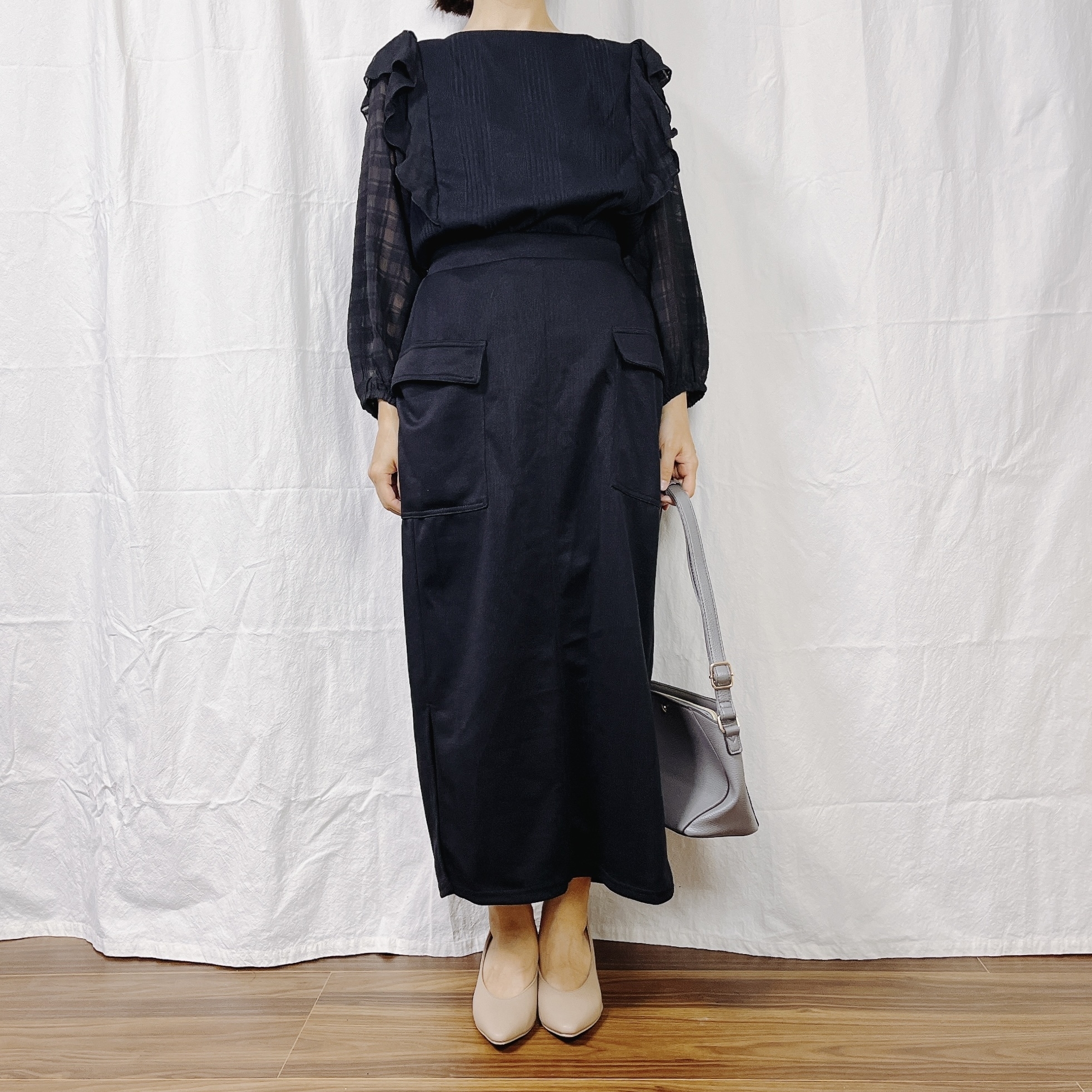 しまむらのおすすめファッションアイテム「リブDBカーゴナローSK」のコーディネート