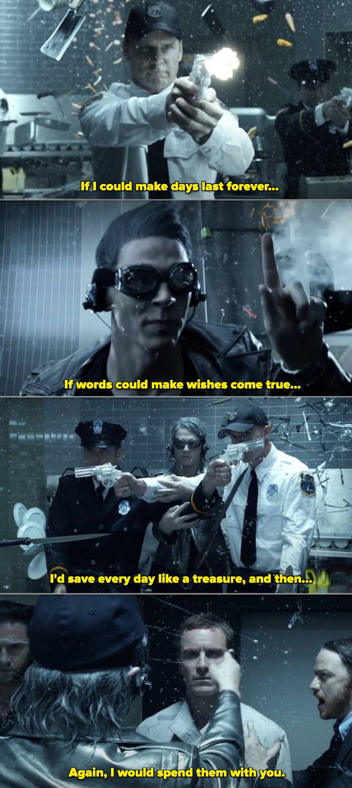 Quicksilver using his super-speed to save everyone from getting killed in the kitchen