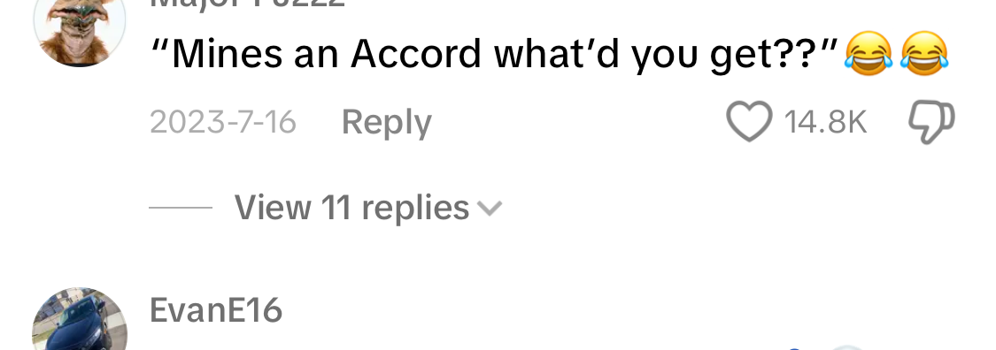 Screenshot of social media comments under a post about a Maserati, mentioning Adam Sandler, with popular responses joking about car choices and commentary on humility