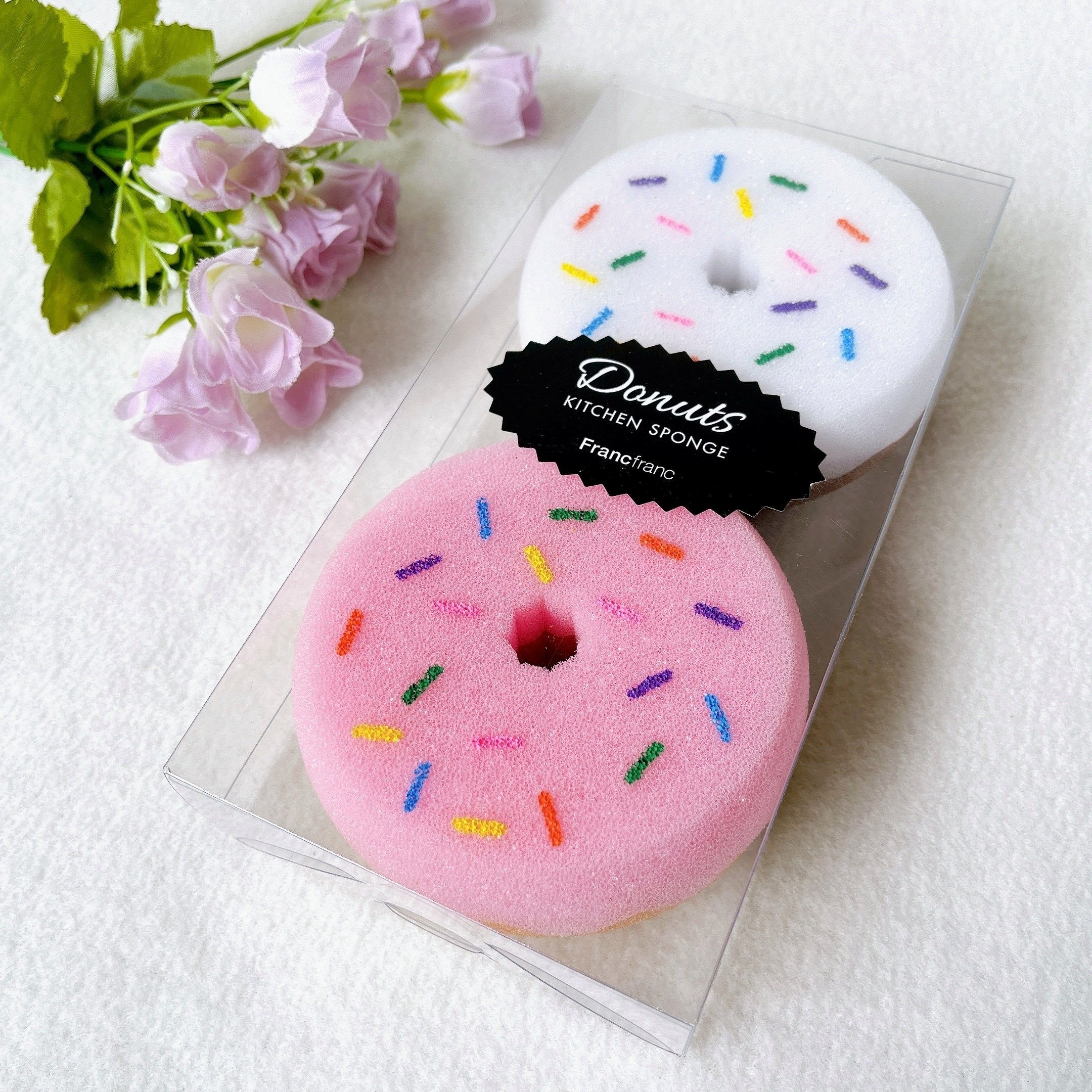 フランフランおすすめ便利グッズ「ドーナッツ キッチンスポンジ ホワイト／ピンク」